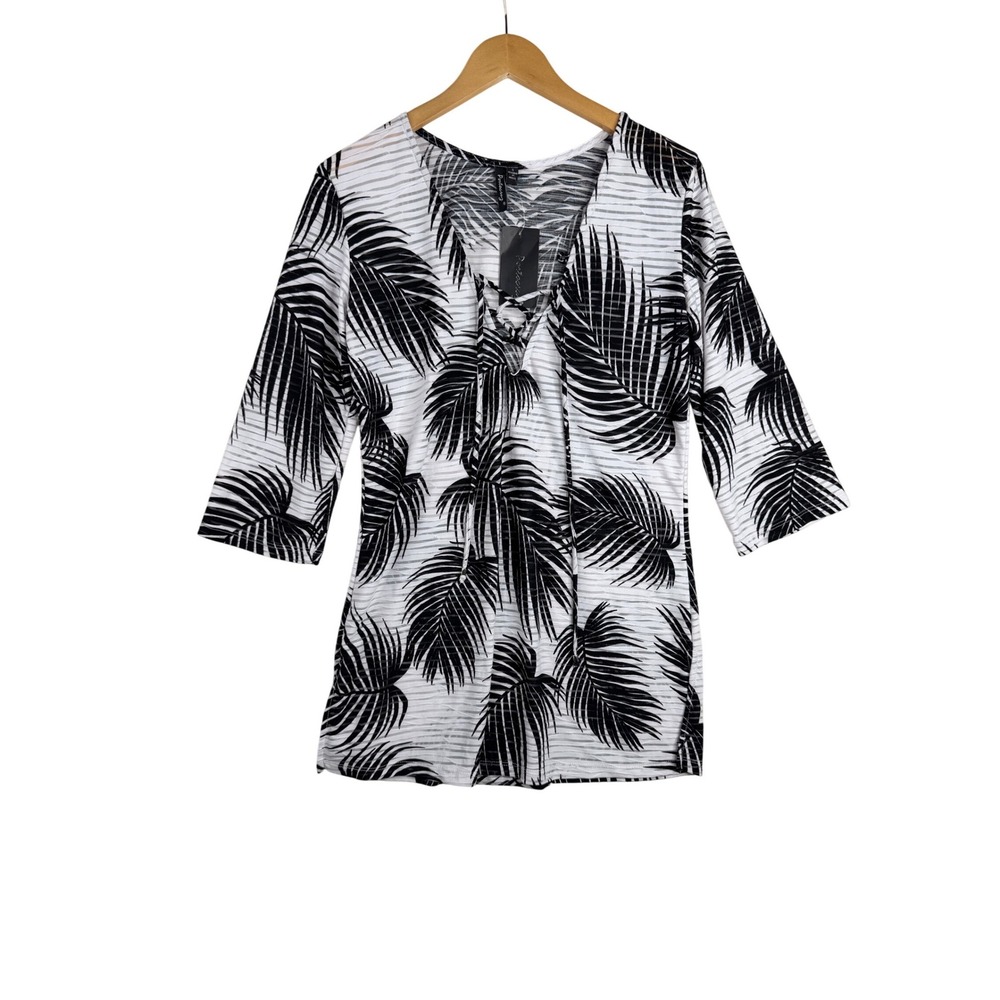 New Portocruz Palm Leaf Pattern Swim Cover Up‎ size Small Black/White